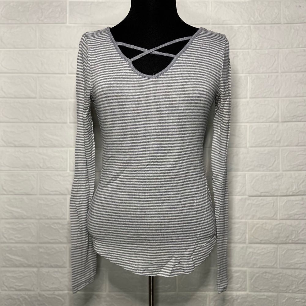 Striped Criss-Cross Long Sleeve Top